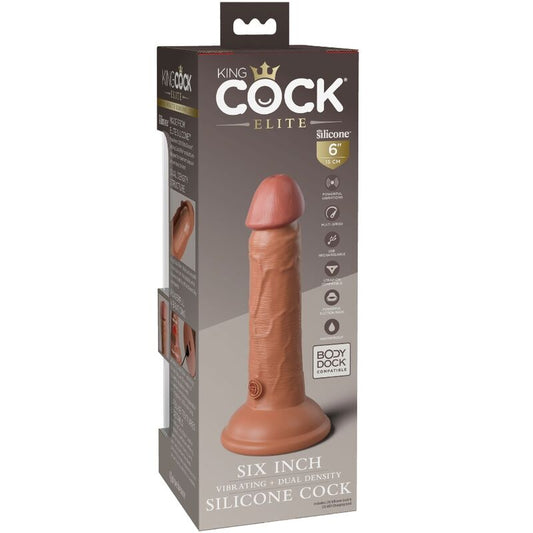 KING COCK - ÉLITE DILDO REALÍSTICO VIBRADOR & SILICONA 15.2 CM CARAMELO