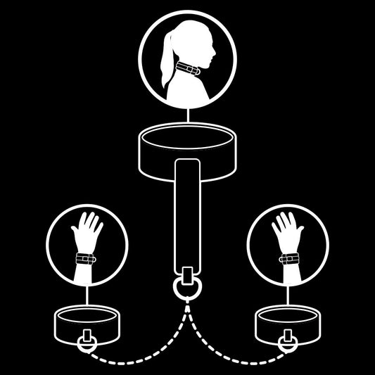 FETISH SUBMISSIVE - COLLAR Y ESPOSAS CUERO VEGANO CON FORRO DE NEOPRENO