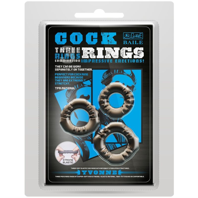 BAILE - COCK RINGS YVONNE SET 3 ANILLOS PENE