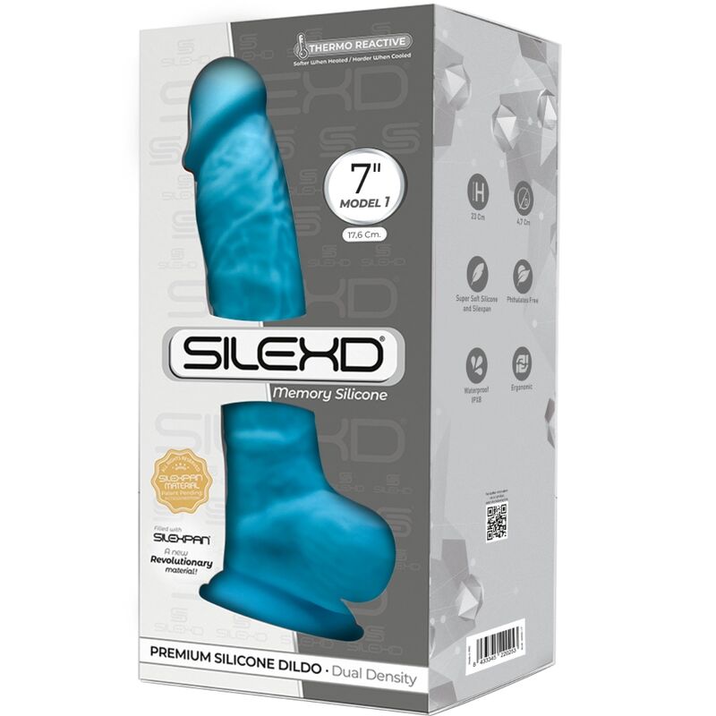 SILEXD - MODELO 1 PENE REALÍSTICO SILICONA PREMIUM SILEXPAN AZUL 17.5 CM