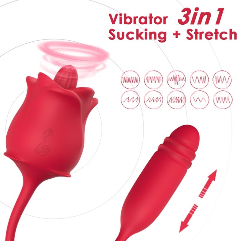 ARMONY - ROSA 3 EN 1, ESTIMULADOR, SUCCIONADOR Y UP&DOWN CON COLA ROJO