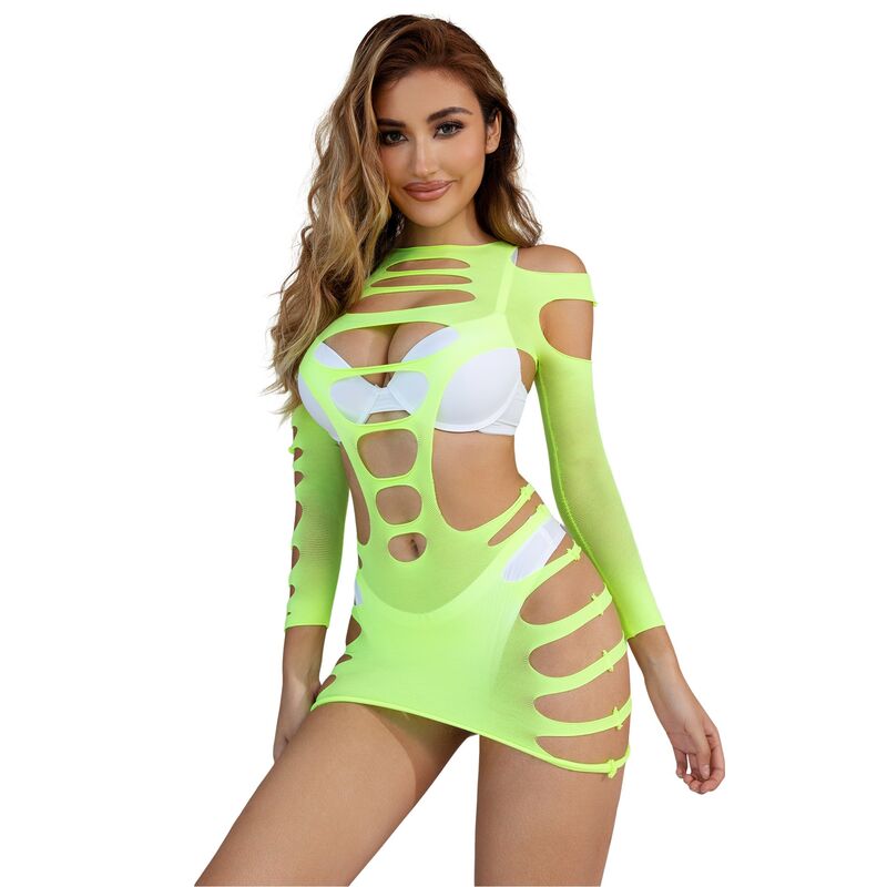 SUBBLIME - 952280 VESTIDO DE REJILLA ELÁSTICO MANGA LARGA VERDE TALLA ÚNICA