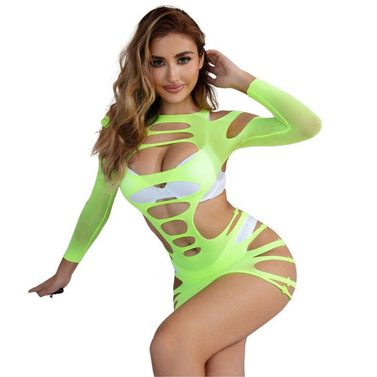 SUBBLIME - 952280 VESTIDO DE REJILLA ELÁSTICO MANGA LARGA VERDE TALLA ÚNICA