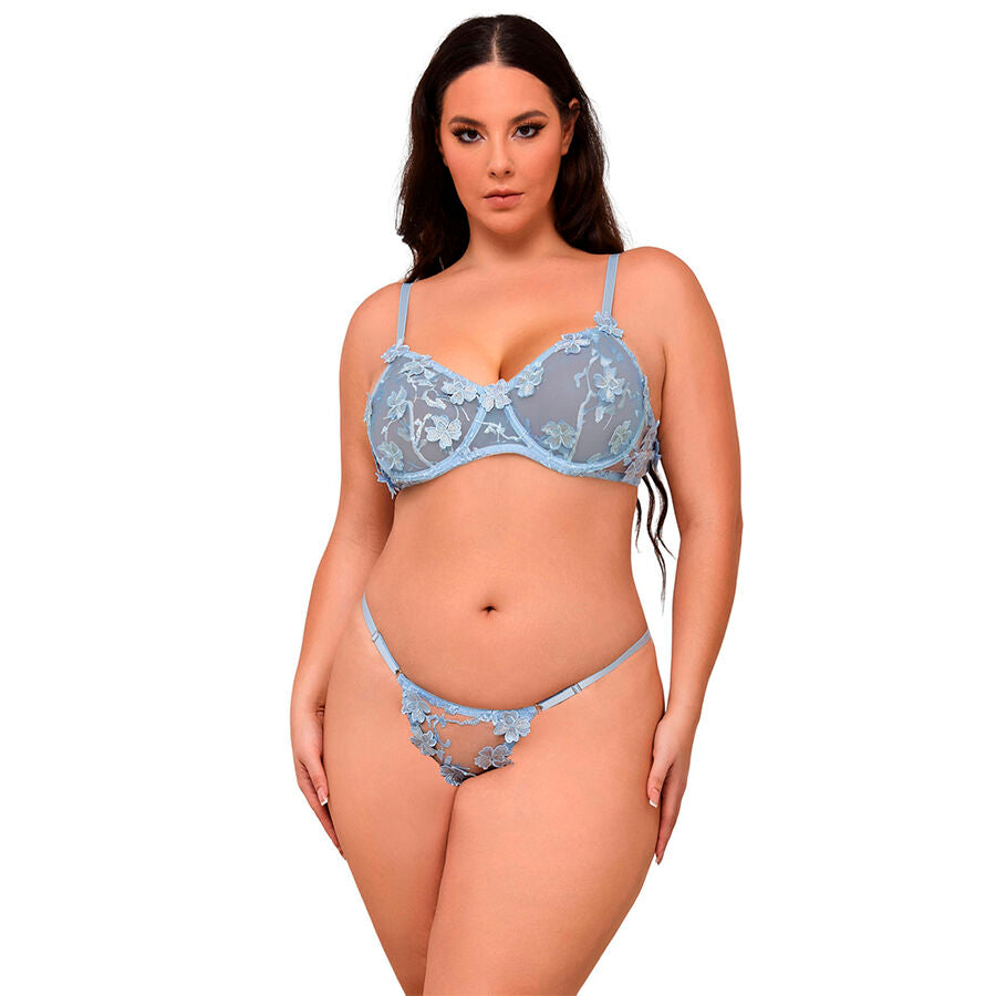 SUBBLIME - 957629 CONJUNTO SUJETADOR Y PANTIES CON BORDADOS DE FLORES CELESTE S/M