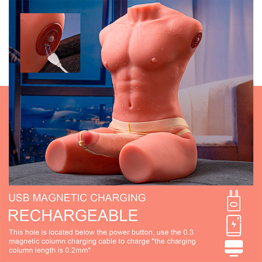 XISE - JASON HALF BODY TORSO REALÍSTICO MASCULINO CON THRUSTING Y VIBRACIÓN 55 CM