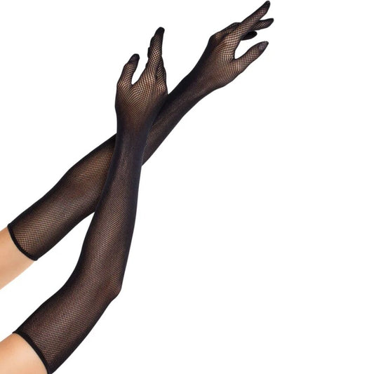 LEG AVENUE - GUANTES DE REJILLA LARGOS DE ÓPERA NEGRO