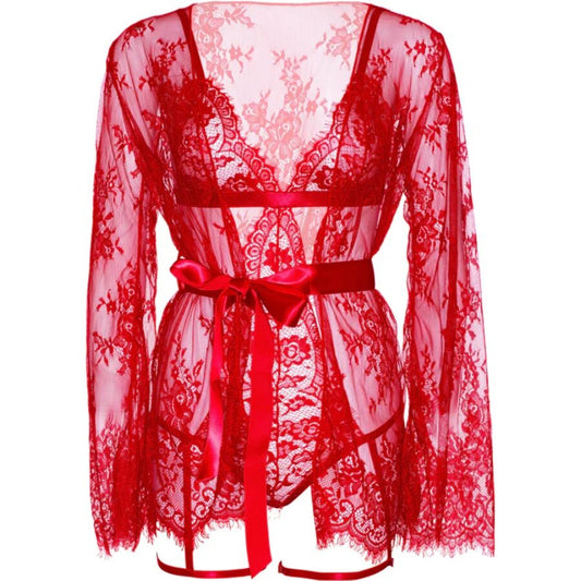 LEG AVENUE - 86123 SET BODY + BATA DE LIGUERO ROJO TALLA S