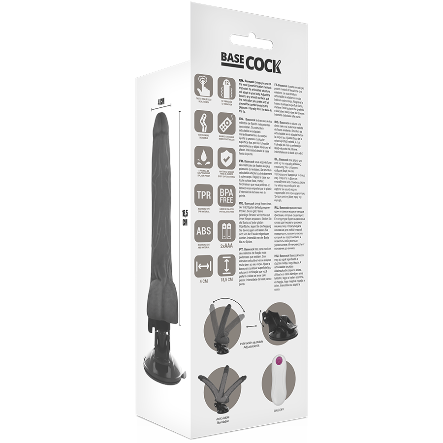BASECOCK - VIBRADOR REALÍSTICO ARTICULABLE CONTROL REMOTO NATURAL 18.5 CM -O- 4 CM